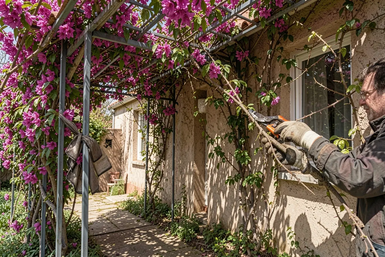 primavera-florida-em-pergola-afastada-da-fachada-com-ramos-avancando-para-telhas-e-janela Fachadas com flores: espécies trepadeiras que embelezam sem danificar a parede primavera-florida-em-pergola-afastada-da-fachada-com-ramos-avancando-para-telhas-e-janela Fachadas com flores: espécies trepadeiras que embelezam sem danificar a parede