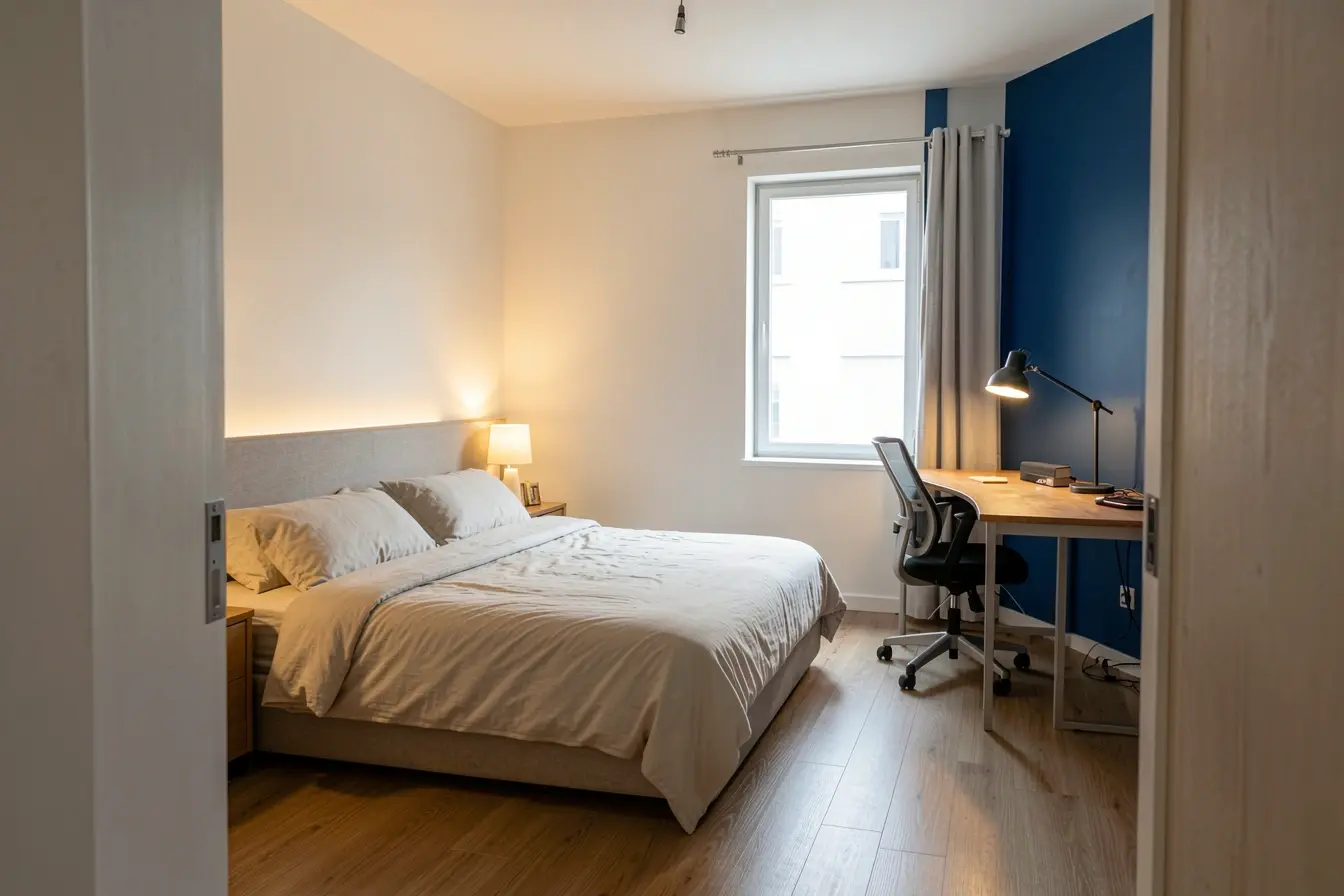 quarto-com-cama-e-mesa-orientadas-separadamente-usando-cores-distintas-para-criar-conforto-e-concentracao Entre cama e mesa, a divisão visual que deixa o quarto mais leve e funcional quarto-com-cama-e-mesa-orientadas-separadamente-usando-cores-distintas-para-criar-conforto-e-concentracao Entre cama e mesa, a divisão visual que deixa o quarto mais leve e funcional