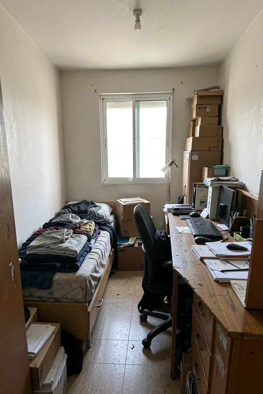 quarto-hibrido-apertado-com-cama-e-escritorio-competindo-pela-circulacao Apartamentos de 2 quartos têm um dilema: o segundo ambiente será quarto ou escritório? quarto-hibrido-apertado-com-cama-e-escritorio-competindo-pela-circulacao Apartamentos de 2 quartos têm um dilema: o segundo ambiente será quarto ou escritório?