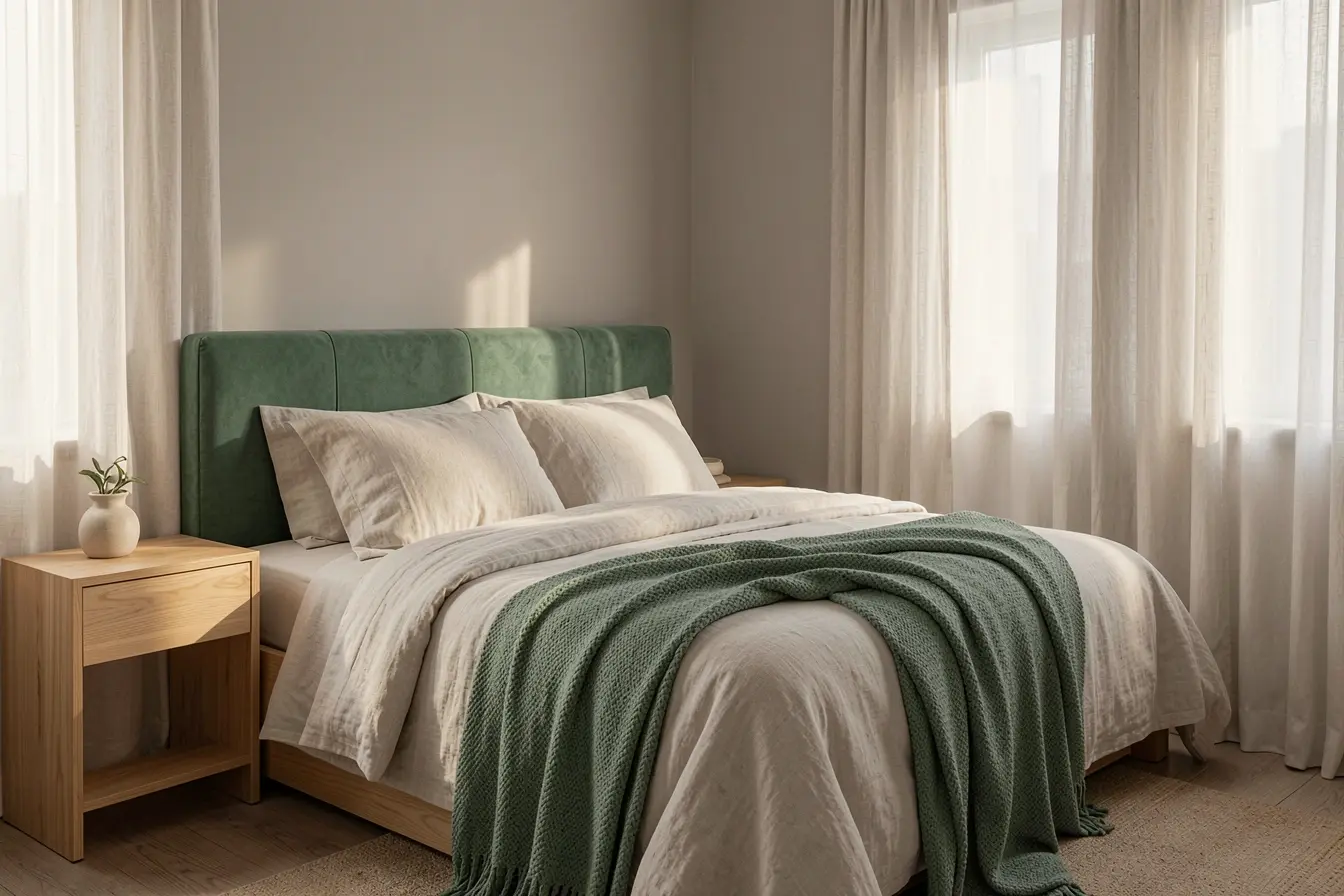 quarto-neutro-e-acolhedor-com-verde-salvia-aplicado-na-cabeceira-manta-e-acessorios-discretos A cor não precisa dominar: os pontos certos para romper a monotonia da casa neutra quarto-neutro-e-acolhedor-com-verde-salvia-aplicado-na-cabeceira-manta-e-acessorios-discretos A cor não precisa dominar: os pontos certos para romper a monotonia da casa neutra