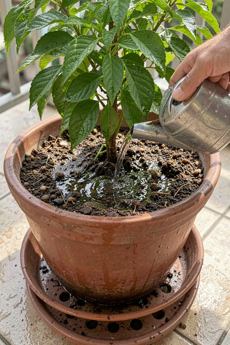 rega-profunda-na-base-de-uma-lantana-murcha-permite-que-a-agua-alcance-as-raizes-e-saia-pela-drenagem Plantas que aguentam calor também murcham quando a rega comete este erro rega-profunda-na-base-de-uma-lantana-murcha-permite-que-a-agua-alcance-as-raizes-e-saia-pela-drenagem Plantas que aguentam calor também murcham quando a rega comete este erro