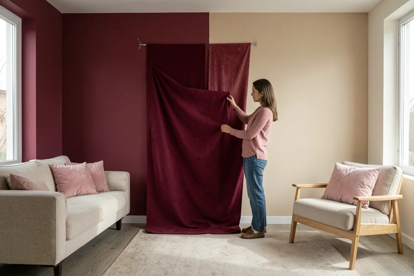 sala-em-transformacao-com-parede-marsala-comparada-a-tons-claros-para-escolher-uma-decoracao-acolhedora Marsala na decoração: combinações de cores para suavizar ou destacar o ambiente sala-em-transformacao-com-parede-marsala-comparada-a-tons-claros-para-escolher-uma-decoracao-acolhedora Marsala na decoração: combinações de cores para suavizar ou destacar o ambiente