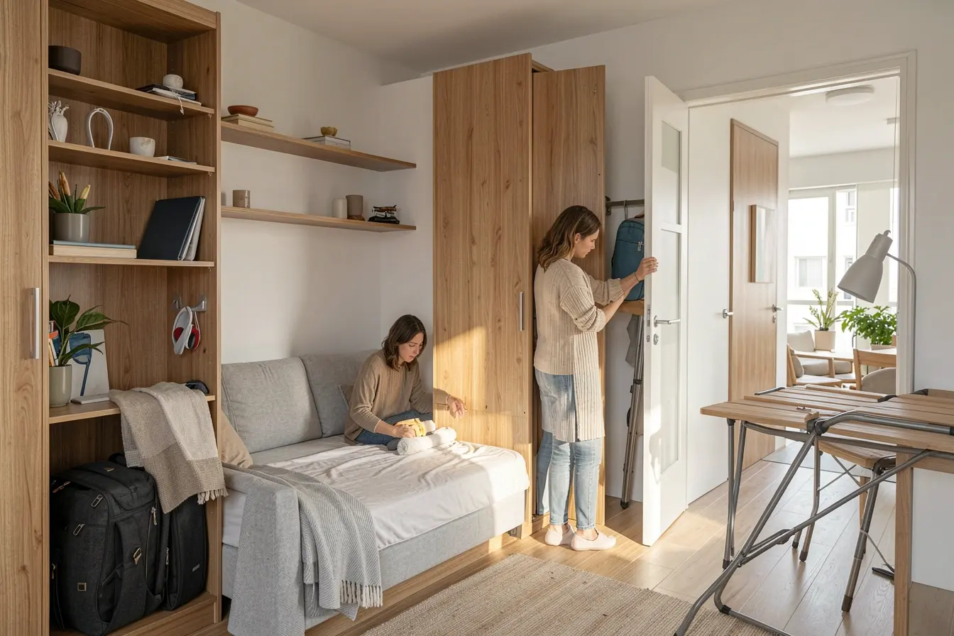 segundo-quarto-flexivel-com-escritorio-recolhido-e-espaco-preparado-para-hospedes Apartamentos de 2 quartos têm um dilema: o segundo ambiente será quarto ou escritório? segundo-quarto-flexivel-com-escritorio-recolhido-e-espaco-preparado-para-hospedes Apartamentos de 2 quartos têm um dilema: o segundo ambiente será quarto ou escritório?