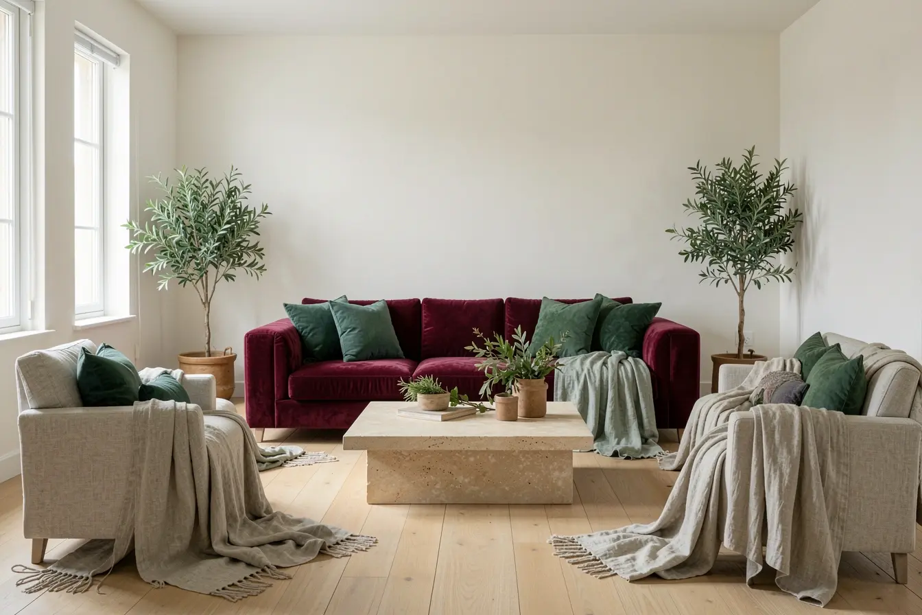 sofa-marsala-em-sala-clara-com-verde-salvia-madeira-natural-e-texturas-que-equilibram-a-intensidade Marsala na decoração: combinações de cores para suavizar ou destacar o ambiente sofa-marsala-em-sala-clara-com-verde-salvia-madeira-natural-e-texturas-que-equilibram-a-intensidade Marsala na decoração: combinações de cores para suavizar ou destacar o ambiente