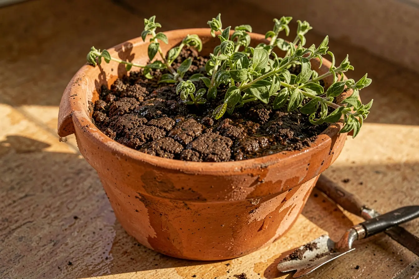 solo-compactado-faz-a-agua-escorrer-pelas-bordas-do-vaso-enquanto-a-salvia-continua-murcha-no-calor Plantas que aguentam calor também murcham quando a rega comete este erro solo-compactado-faz-a-agua-escorrer-pelas-bordas-do-vaso-enquanto-a-salvia-continua-murcha-no-calor Plantas que aguentam calor também murcham quando a rega comete este erro