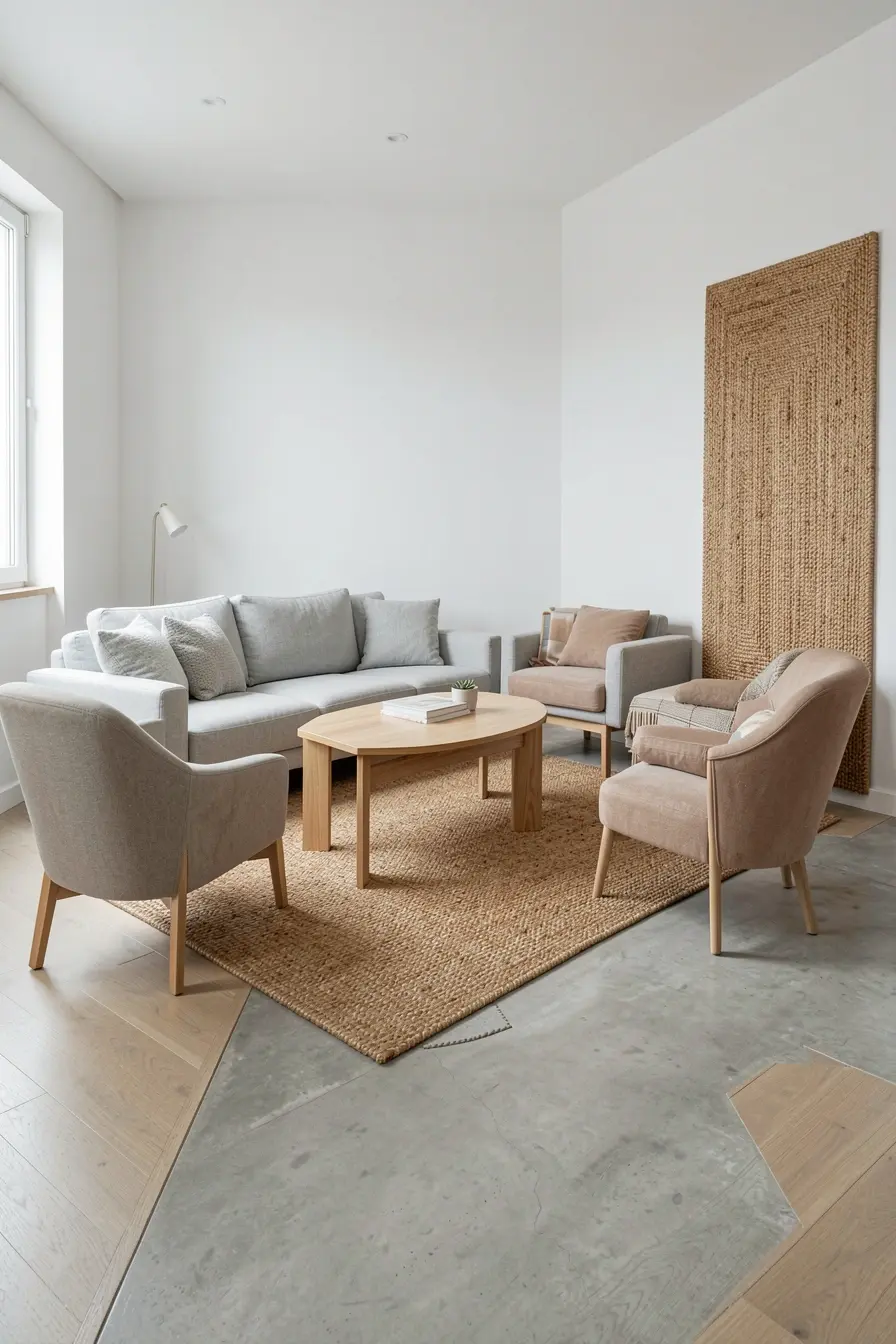 tapete-pequeno-deixa-sofa-e-poltronas-desconectados-revelando-como-a-escala-altera-o-conforto-visual-da-sala Tapetes, mantas e cortinas: a camada têxtil que aquece a sala sem excessos tapete-pequeno-deixa-sofa-e-poltronas-desconectados-revelando-como-a-escala-altera-o-conforto-visual-da-sala Tapetes, mantas e cortinas: a camada têxtil que aquece a sala sem excessos