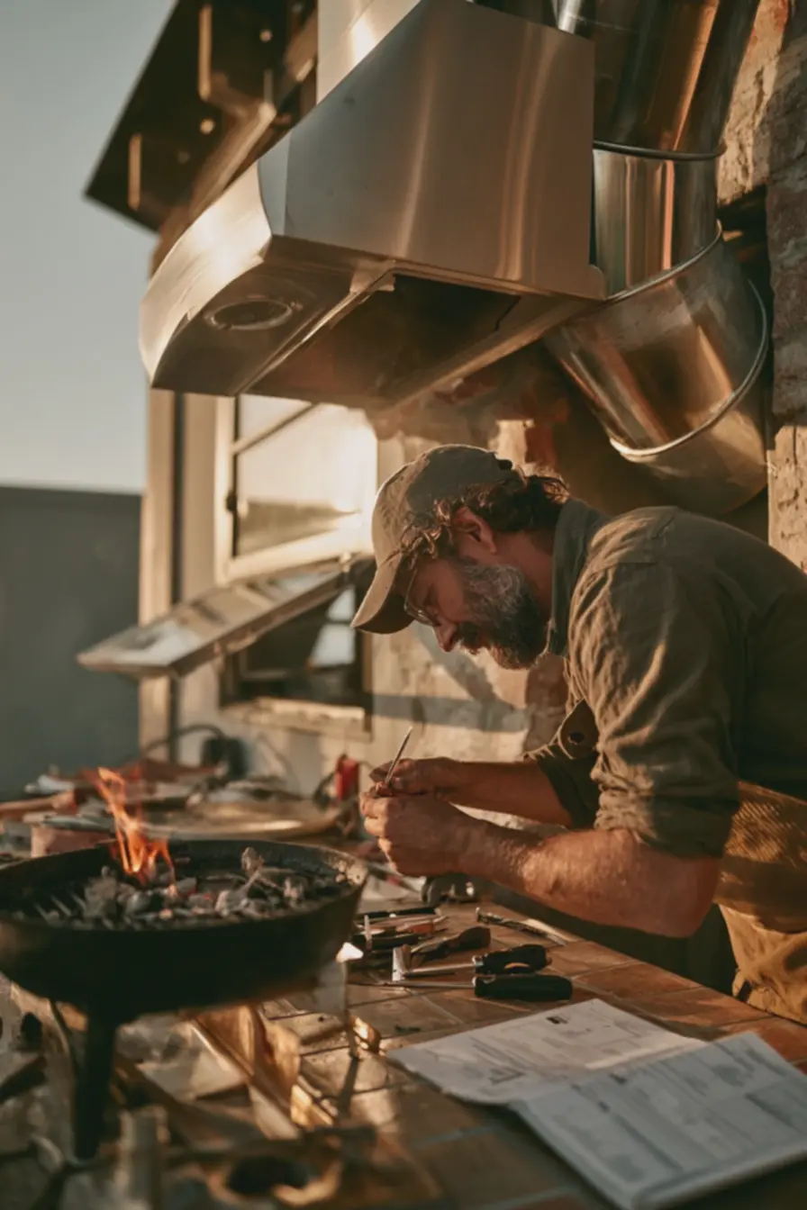 tecnico-ajustando-duto-de-exaustao-metalico-em-parede-de-alvenaria-paraventilacao-adequada A área gourmet pequena pode funcionar melhor que uma enorme se o projeto evitar estes erros tecnico-ajustando-duto-de-exaustao-metalico-em-parede-de-alvenaria-paraventilacao-adequada A área gourmet pequena pode funcionar melhor que uma enorme se o projeto evitar estes erros