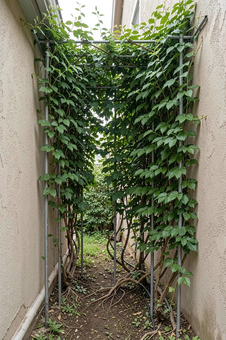 trepadeira-conduzida-em-estrutura-independente-cria-privacidade-sem-danificar-o-muro-do-jardim Pergolado, muro ou vaso: o suporte ideal para cada tipo de trepadeira trepadeira-conduzida-em-estrutura-independente-cria-privacidade-sem-danificar-o-muro-do-jardim Pergolado, muro ou vaso: o suporte ideal para cada tipo de trepadeira