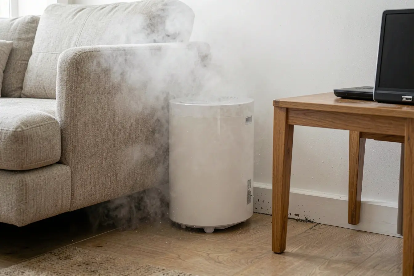 umidificador-no-piso-atras-da-poltrona-concentra-umidade-na-parede-e-perto-de-eletronicos Onde posicionar o umidificador para evitar mofo e excesso de umidade em casa umidificador-no-piso-atras-da-poltrona-concentra-umidade-na-parede-e-perto-de-eletronicos Onde posicionar o umidificador para evitar mofo e excesso de umidade em casa