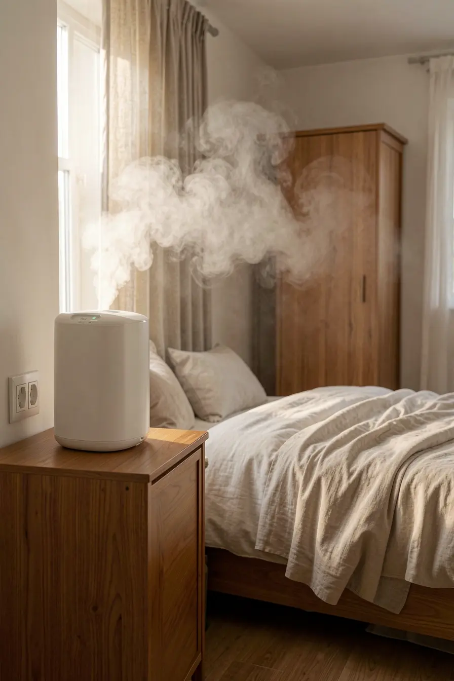 umidificador-sobre-comoda-elevada-com-nevoa-distribuida-no-quarto-e-superficies-protegidas-da-umidade Onde colocar o umidificador no quarto para melhorar o ar sem favorecer o mofo umidificador-sobre-comoda-elevada-com-nevoa-distribuida-no-quarto-e-superficies-protegidas-da-umidade Onde colocar o umidificador no quarto para melhorar o ar sem favorecer o mofo