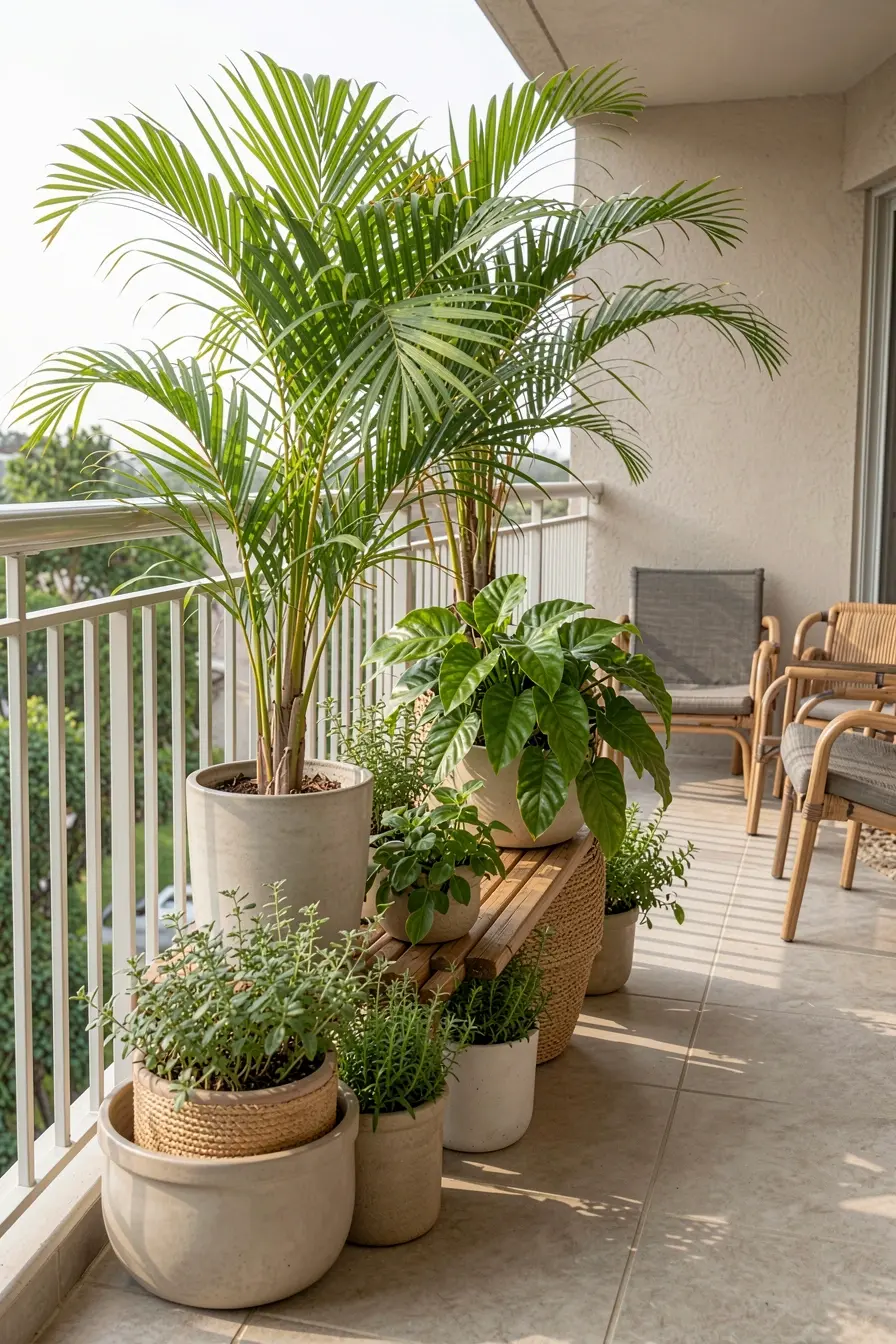 varanda-organizada-com-vasos-de-alturas-diferentes-para-palmeira-samambaia-e-ervas O vaso certo para cada planta e o efeito dele na decoração varanda-organizada-com-vasos-de-alturas-diferentes-para-palmeira-samambaia-e-ervas O vaso certo para cada planta e o efeito dele na decoração