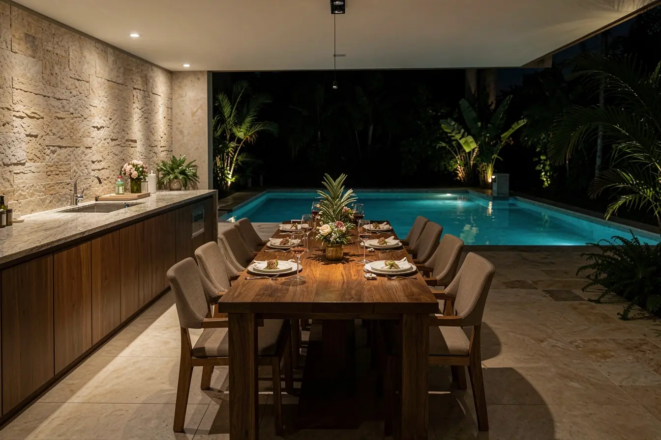 area-gourmet-com-piscina-iluminada-em-camadas-para-jantar-conversa-e-circulacao-confortavel Por que a iluminação da área gourmet com piscina define o clima e a segurança do espaço area-gourmet-com-piscina-iluminada-em-camadas-para-jantar-conversa-e-circulacao-confortavel Por que a iluminação da área gourmet com piscina define o clima e a segurança do espaço