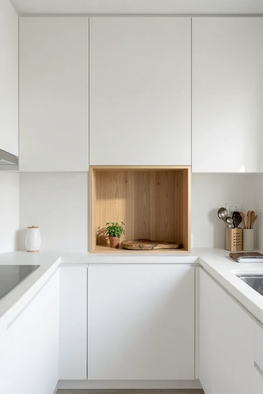 armarios-brancos-ate-o-teto-com-nicho-de-madeira-em-cozinha-pequena-visualmente-leve Armários até o teto na cozinha pequena: quando o espaço vertical vira aliadoത്തിനു armarios-brancos-ate-o-teto-com-nicho-de-madeira-em-cozinha-pequena-visualmente-leve Armários até o teto na cozinha pequena: quando o espaço vertical vira aliadoത്തിനു
