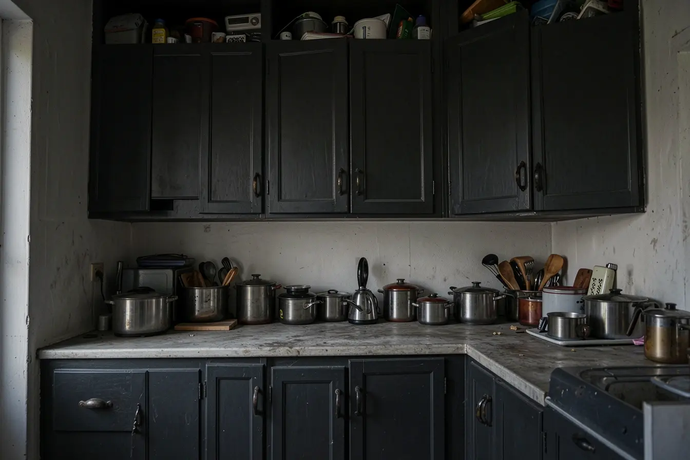 armarios-escuros-e-profundos-deixam-a-cozinha-pequena-fechada-pesada-e-desorganizada Armários até o teto na cozinha pequena: quando o espaço vertical vira aliadoത്തിനു armarios-escuros-e-profundos-deixam-a-cozinha-pequena-fechada-pesada-e-desorganizada Armários até o teto na cozinha pequena: quando o espaço vertical vira aliadoത്തിനു