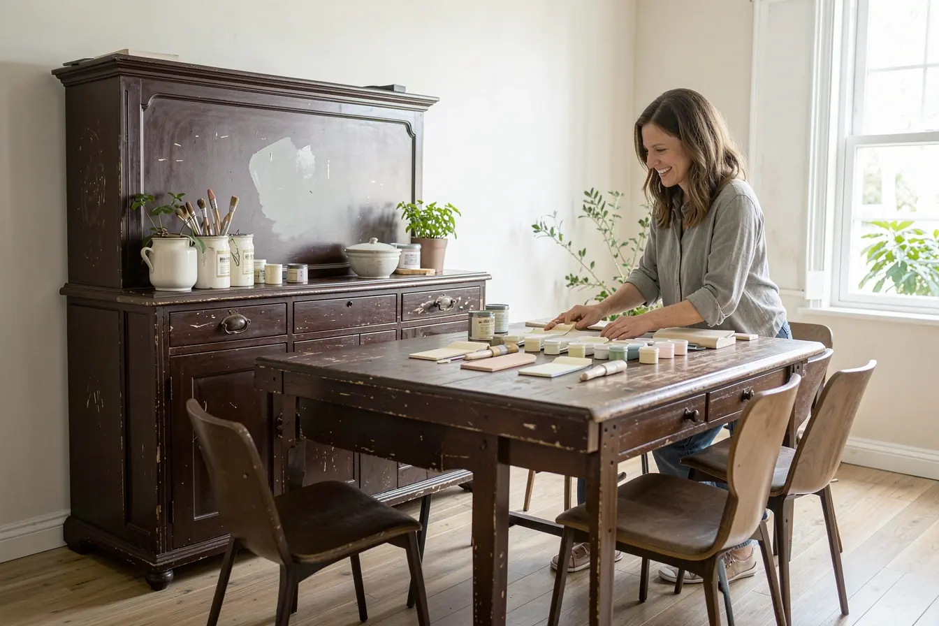 buffet-antigo-escuro-e-pesado-sendo-avaliado-para-pintura-e-integracao-com-sala-de-jantar-clara Seu móvel antigo pede cor ou restauração? Os sinais estão no acabamento buffet-antigo-escuro-e-pesado-sendo-avaliado-para-pintura-e-integracao-com-sala-de-jantar-clara Seu móvel antigo pede cor ou restauração? Os sinais estão no acabamento