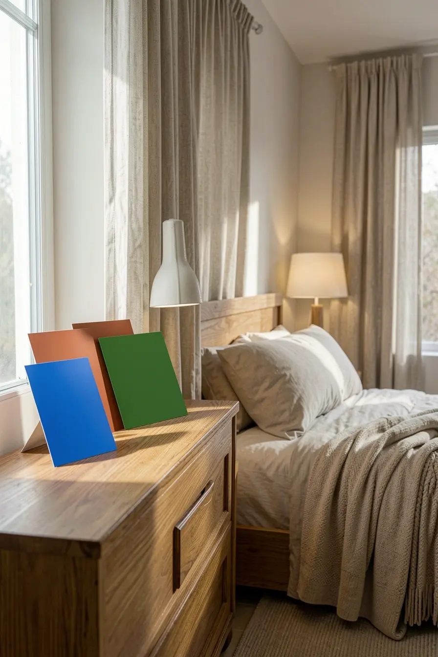 cartoes-de-cores-sao-comparados-na-parede-do-quarto-sob-luz-direta-sombra-e-lampada-fria A luz da casa pode fazer azul, terracota e verde parecerem outra cor cartoes-de-cores-sao-comparados-na-parede-do-quarto-sob-luz-direta-sombra-e-lampada-fria A luz da casa pode fazer azul, terracota e verde parecerem outra cor