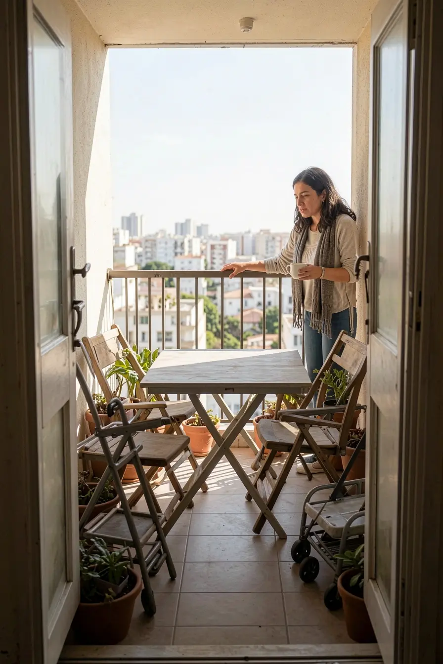 circulacao-bloqueada-por-moveis-em-varanda-pequena-causando-desordem-e-dificultando-o-acesso-ao-parapeito Varanda pequena: 6 erros de decoração que fazem o espaço parecer ainda menor circulacao-bloqueada-por-moveis-em-varanda-pequena-causando-desordem-e-dificultando-o-acesso-ao-parapeito Varanda pequena: 6 erros de decoração que fazem o espaço parecer ainda menor