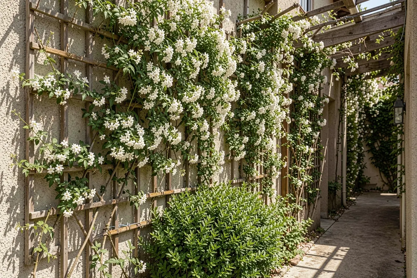 jasmim-estrela-conduzido-em-trelica-cobrindo-muro-e-garantindo-privacidade-natural-no-jardim Plantas que refrescam a casa, seguram a chuva e dão privacidade ao jardim jasmim-estrela-conduzido-em-trelica-cobrindo-muro-e-garantindo-privacidade-natural-no-jardim Plantas que refrescam a casa, seguram a chuva e dão privacidade ao jardim
