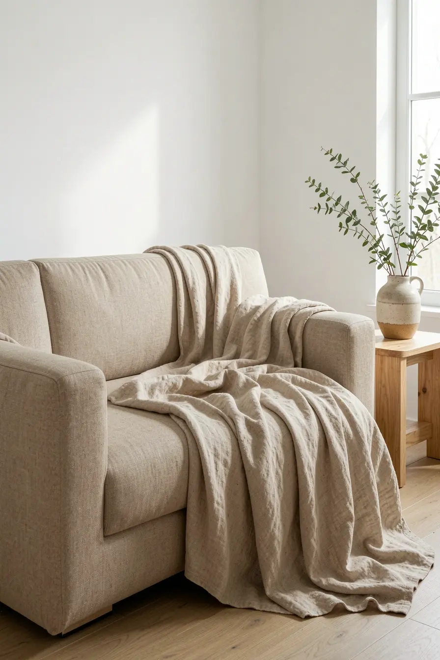 manta-de-linho-leve-sobre-sofa-minimalista-em-sala-clara-e-natural Tricô, linho ou fleece? O tecido da manta muda o efeito da decoração manta-de-linho-leve-sobre-sofa-minimalista-em-sala-clara-e-natural Tricô, linho ou fleece? O tecido da manta muda o efeito da decoração