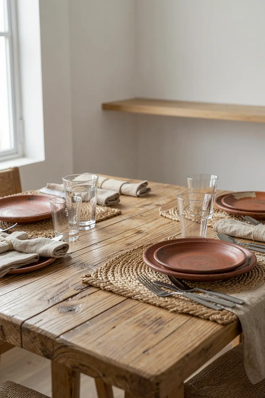 mesa-de-jantar-com-madeira-jogo-americano-de-palha-e-loucas-de-barro-em-composicao-rustica-contemporanea Madeira, palha e barro: o equilíbrio que faz o rústico caber no apartamento mesa-de-jantar-com-madeira-jogo-americano-de-palha-e-loucas-de-barro-em-composicao-rustica-contemporanea Madeira, palha e barro: o equilíbrio que faz o rústico caber no apartamento