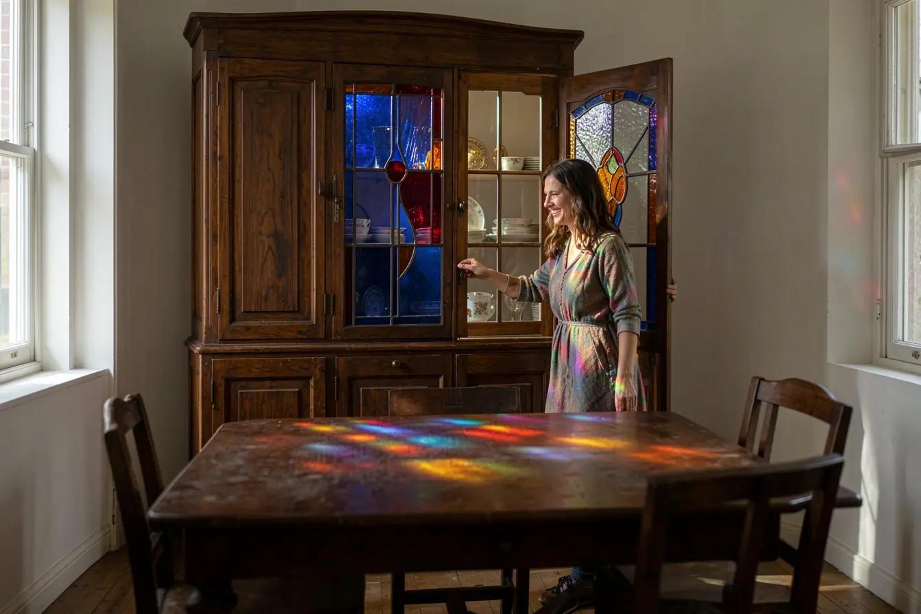 mulher-abre-armario-com-vitral-colorido-que-ilumina-sala-de-jantar-escura Quando o vitral entra nos móveis, a decoração ganha luz sem depender das janelas mulher-abre-armario-com-vitral-colorido-que-ilumina-sala-de-jantar-escura Quando o vitral entra nos móveis, a decoração ganha luz sem depender das janelas