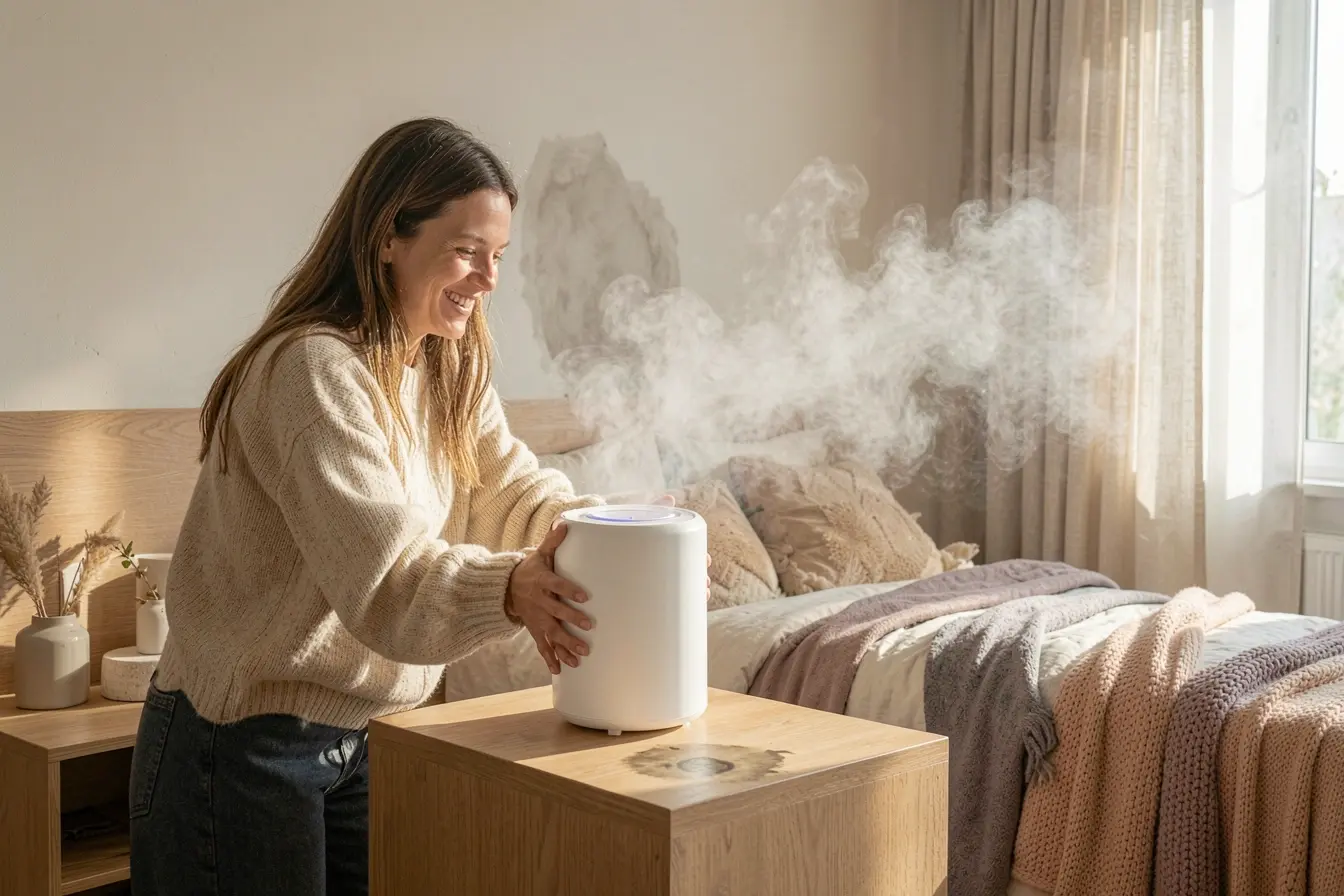 mulher-reposiciona-umidificador-longe-da-parede-para-evitar-marcas-de-umidade-no-quarto Umidificador no quarto: o ponto certo para evitar umidade em móveis e paredes mulher-reposiciona-umidificador-longe-da-parede-para-evitar-marcas-de-umidade-no-quarto Umidificador no quarto: o ponto certo para evitar umidade em móveis e paredes