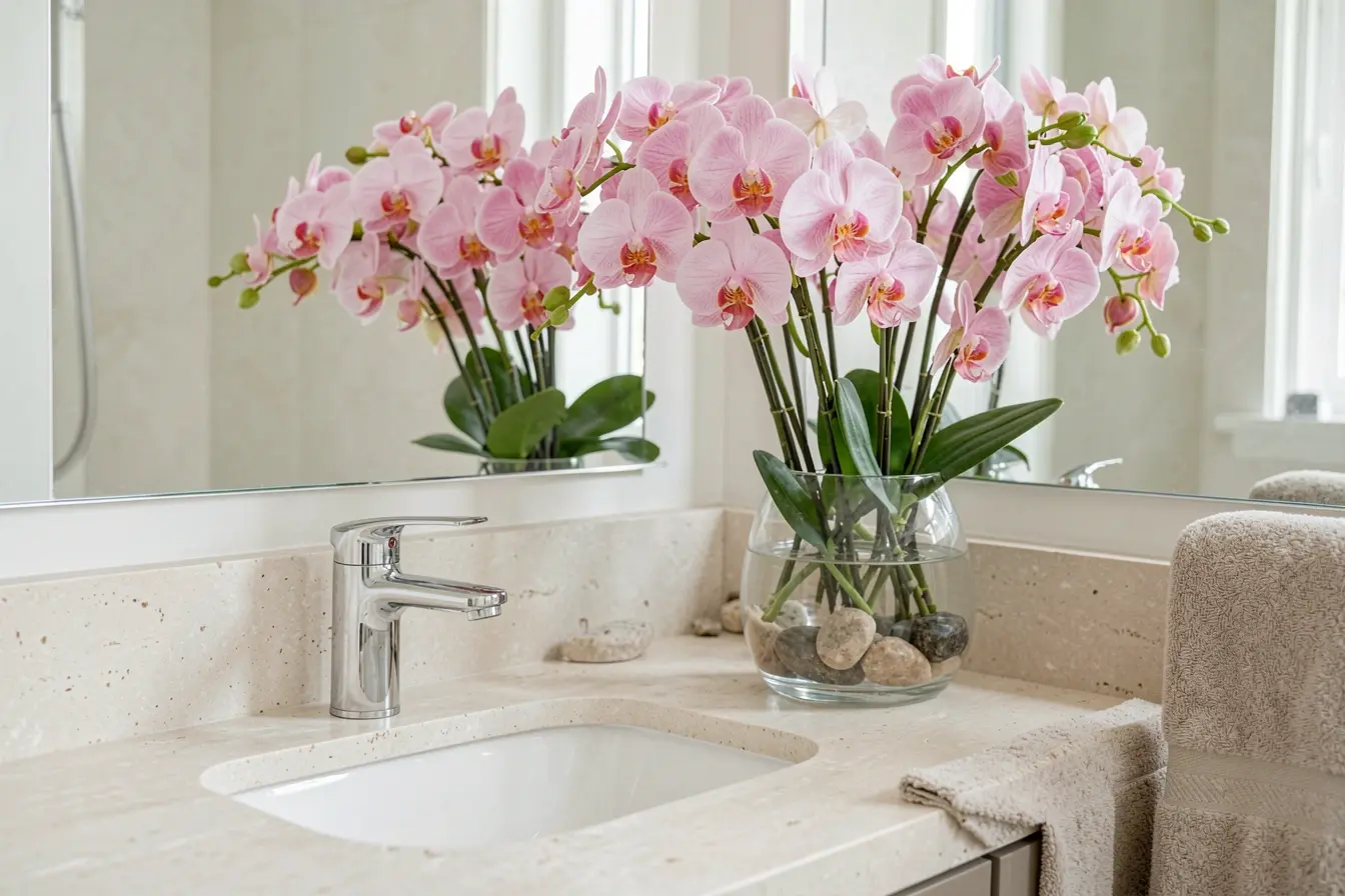 orquidea-artificial-rosa-em-vaso-de-vidro-com-pedras-sobre-bancada-de-lavabo O vaso faz diferença: combinações que deixam as orquídeas artificiais mais naturais orquidea-artificial-rosa-em-vaso-de-vidro-com-pedras-sobre-bancada-de-lavabo O vaso faz diferença: combinações que deixam as orquídeas artificiais mais naturais