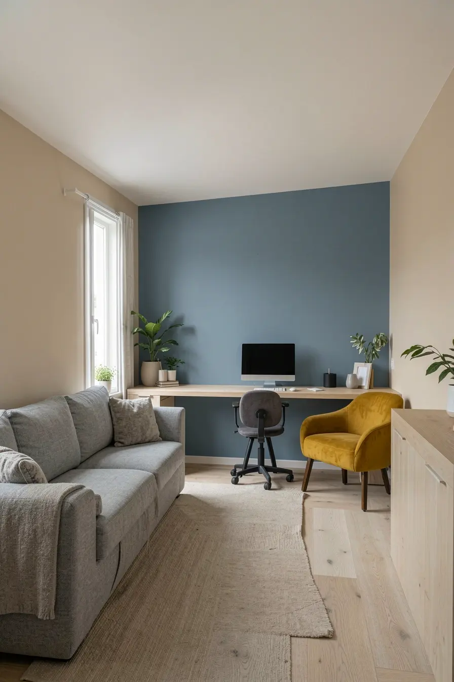 painel-azul-define-o-home-office-enquanto-poltrona-mostarda-adiciona-cor-a-uma-sala-neutra Paredes, teto ou móveis? Onde a cor encontra seu lugar na casa neutra painel-azul-define-o-home-office-enquanto-poltrona-mostarda-adiciona-cor-a-uma-sala-neutra Paredes, teto ou móveis? Onde a cor encontra seu lugar na casa neutra