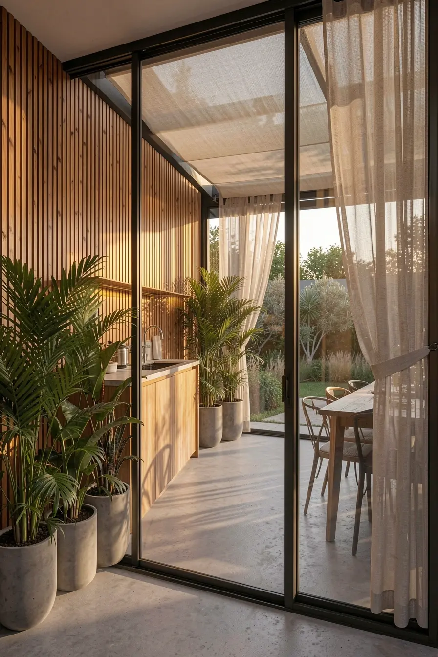painel-ripado-vegetacao-e-tela-solar-combinados-para-garantir-privacidade-em-area-gourmet-com-vidro Área gourmet fechada com vidro: o que usar para controlar sol, calor e privacidade painel-ripado-vegetacao-e-tela-solar-combinados-para-garantir-privacidade-em-area-gourmet-com-vidro Área gourmet fechada com vidro: o que usar para controlar sol, calor e privacidade