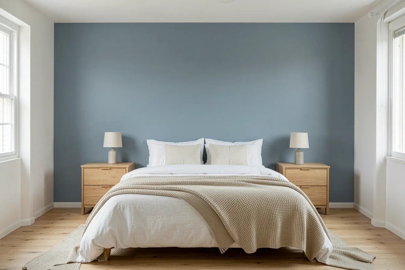 pintura-azul-acinzentada-continua-pelo-teto-e-enquadra-a-cama-como-cabeceira-arquitetonica-sem-movel A parede atrás da cama pode substituir a cabeceira e deixar o quarto mais acolhedor pintura-azul-acinzentada-continua-pelo-teto-e-enquadra-a-cama-como-cabeceira-arquitetonica-sem-movel A parede atrás da cama pode substituir a cabeceira e deixar o quarto mais acolhedor