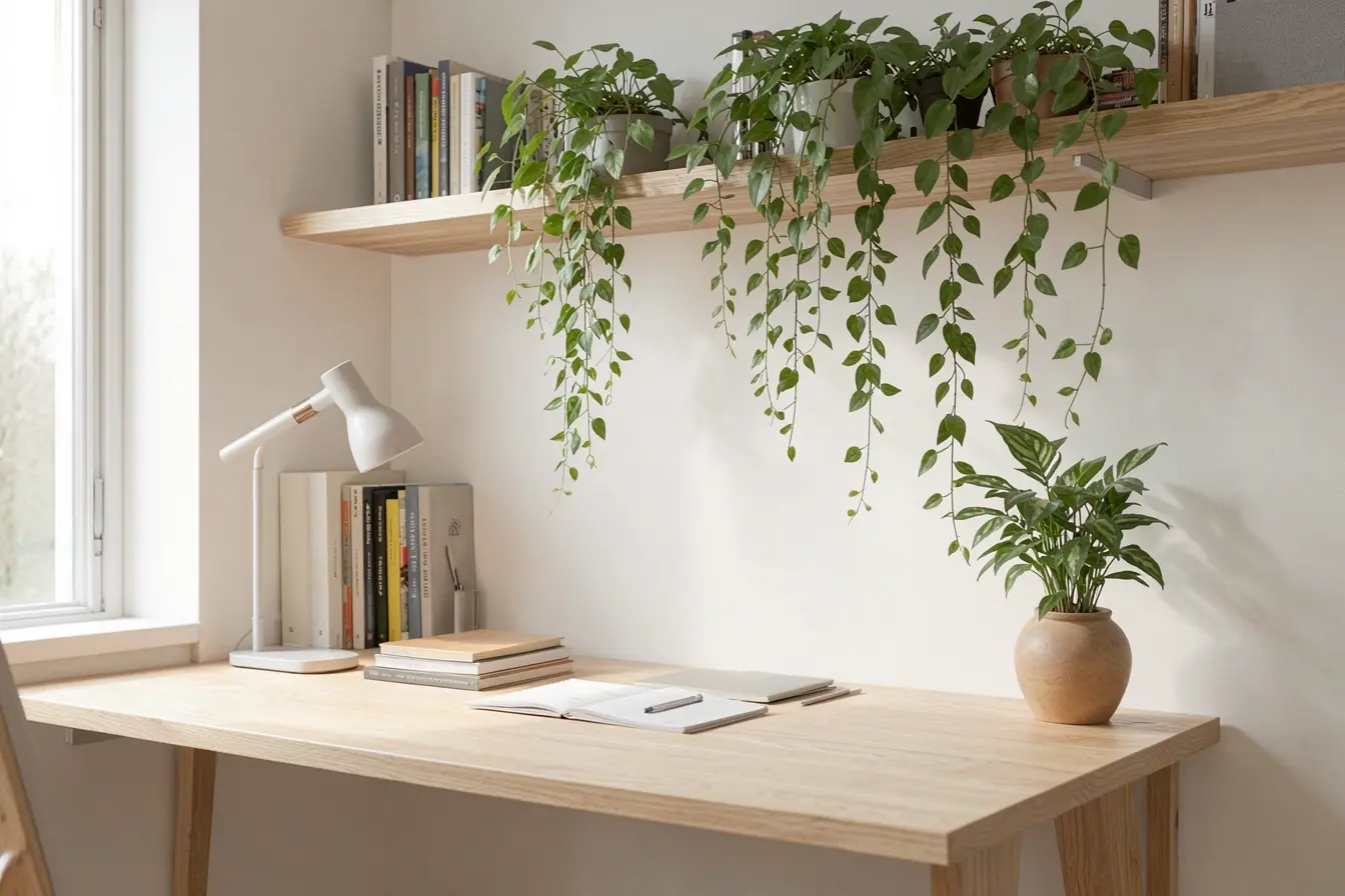 planta-pendente-em-prateleira-aproxima-o-verde-do-olhar-e-libera-a-superficie-do-home-office O lugar do vaso muda a cena: plantas pendentes, no chão ou sobre móveis planta-pendente-em-prateleira-aproxima-o-verde-do-olhar-e-libera-a-superficie-do-home-office O lugar do vaso muda a cena: plantas pendentes, no chão ou sobre móveis