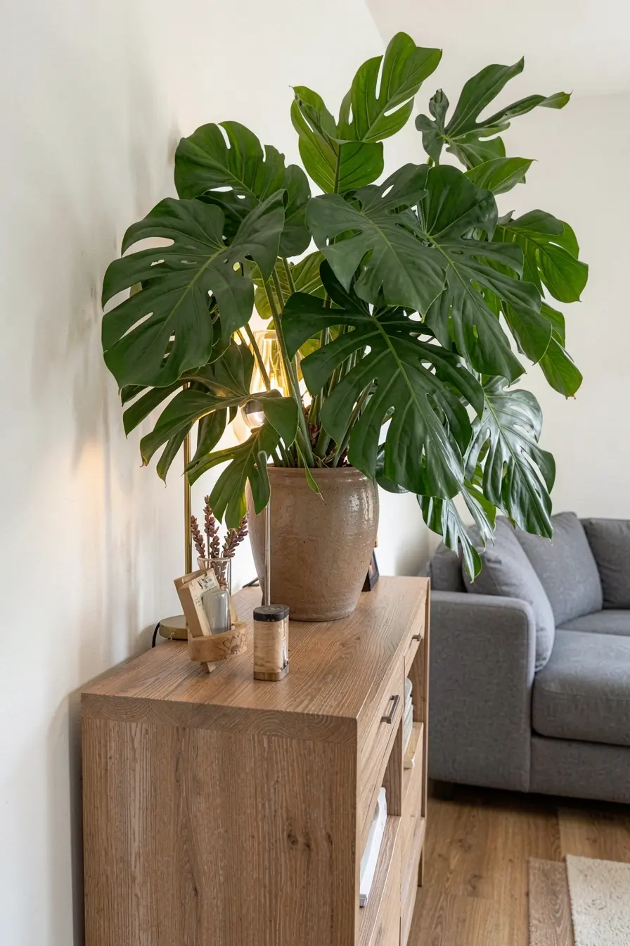 planta-volumosa-sobre-aparador-estreito-deixa-o-movel-pesado-e-compromete-o-equilibrio-visual-da-sala O lugar do vaso muda a cena: plantas pendentes, no chão ou sobre móveis planta-volumosa-sobre-aparador-estreito-deixa-o-movel-pesado-e-compromete-o-equilibrio-visual-da-sala O lugar do vaso muda a cena: plantas pendentes, no chão ou sobre móveis