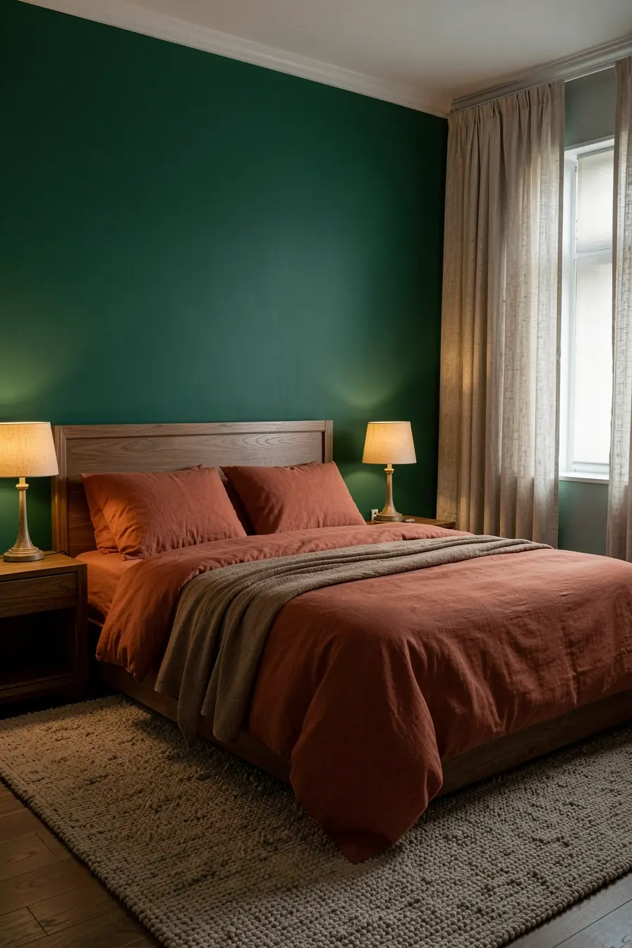 quarto-com-parede-verde-profunda-tecidos-aconchegantes-e-luz-quente-mostrando-equilibrio-entre-personalidade-e-relaxamento As cores do quarto podem manter sua mente em alerta dentro de casa quarto-com-parede-verde-profunda-tecidos-aconchegantes-e-luz-quente-mostrando-equilibrio-entre-personalidade-e-relaxamento As cores do quarto podem manter sua mente em alerta dentro de casa