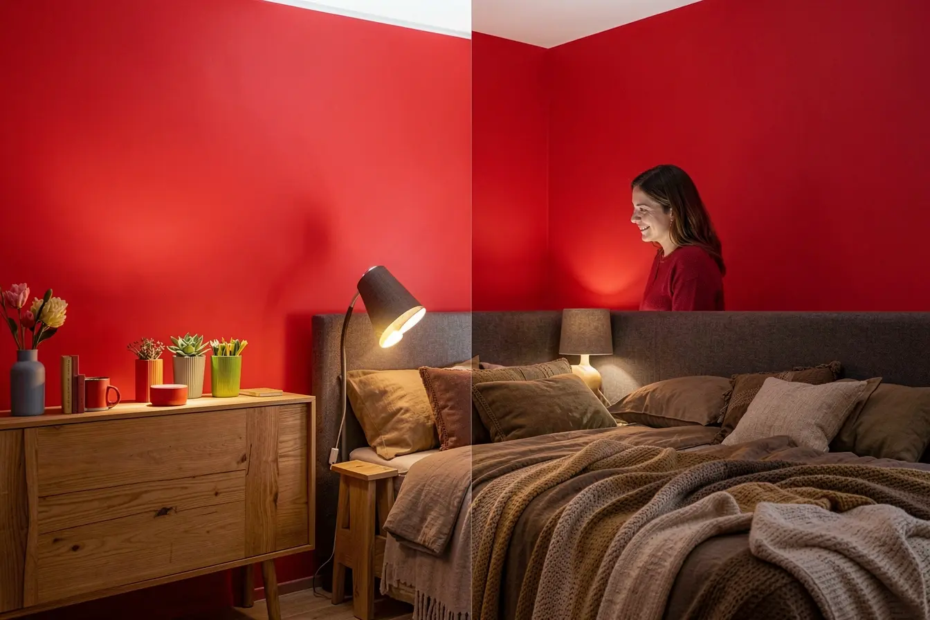 quarto-vermelho-com-luz-branca-e-iluminacao-quente-mostrando-como-as-cores-podem-manter-a-mente-em-alerta As cores do quarto podem manter sua mente em alerta dentro de casa quarto-vermelho-com-luz-branca-e-iluminacao-quente-mostrando-como-as-cores-podem-manter-a-mente-em-alerta As cores do quarto podem manter sua mente em alerta dentro de casa