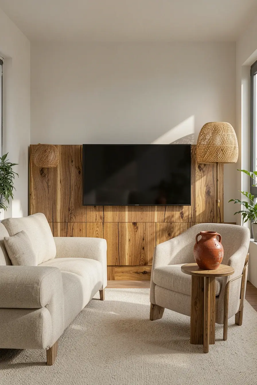 sala-compacta-com-painel-de-madeira-luminaria-de-palha-e-vaso-de-barro-em-decoracao-rustica-contemporanea Madeira, palha e barro: o equilíbrio que faz o rústico caber no apartamento sala-compacta-com-painel-de-madeira-luminaria-de-palha-e-vaso-de-barro-em-decoracao-rustica-contemporanea Madeira, palha e barro: o equilíbrio que faz o rústico caber no apartamento
