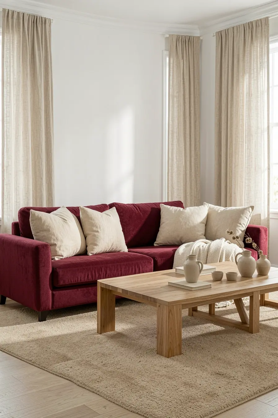 sofa-marsala-combinado-com-branco-quebrado-bege-claro-areia-e-madeira-clara-em-sala-acolhedora Decoração marsala: combinações de cores para não escurecer os ambientes sofa-marsala-combinado-com-branco-quebrado-bege-claro-areia-e-madeira-clara-em-sala-acolhedora Decoração marsala: combinações de cores para não escurecer os ambientes