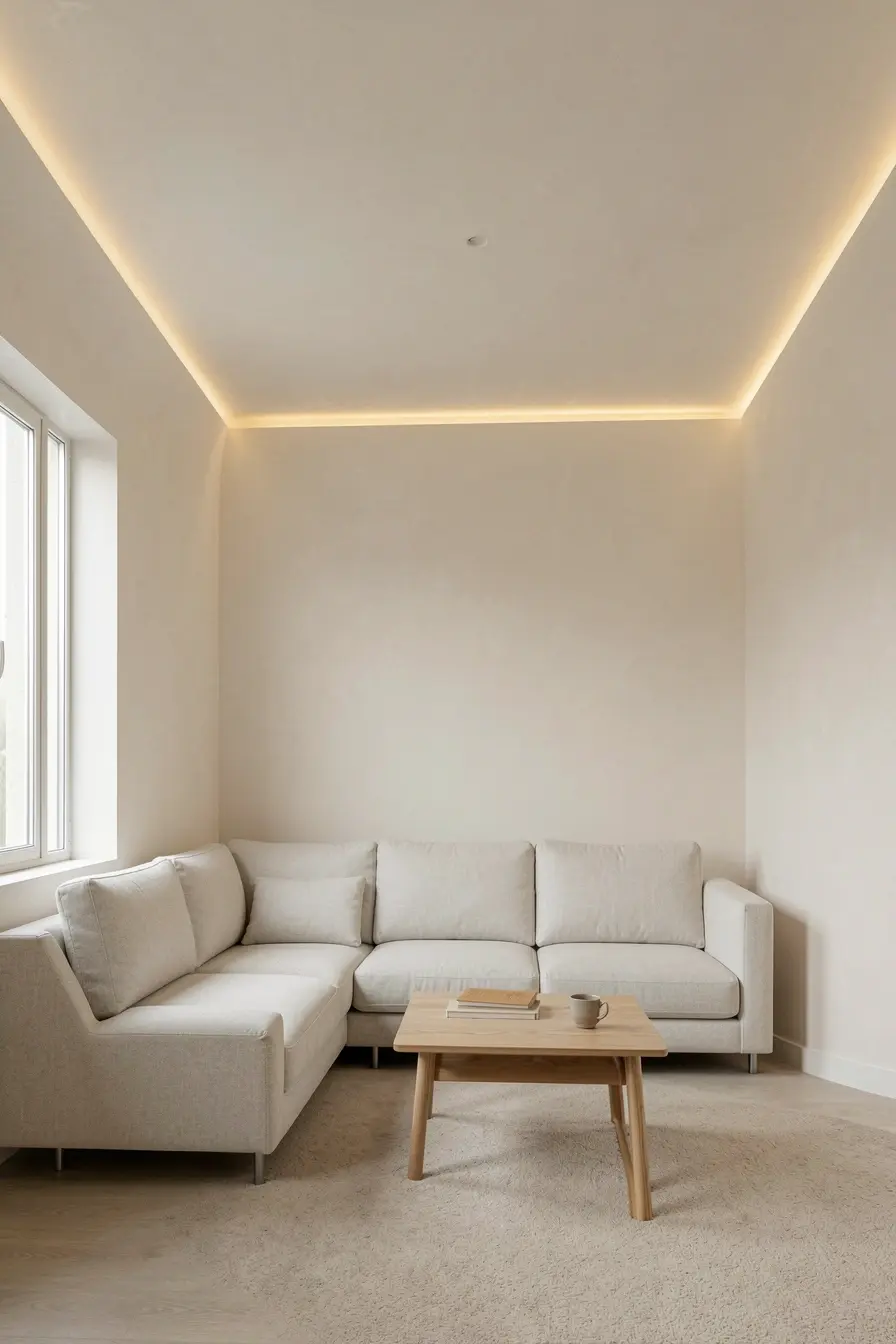 teto-baixo-com-gesso-claro-sanca-discreta-e-iluminacao-indireta-em-sala-compacta Do gesso à madeira: acabamentos que valorizam o teto sem pesar no ambiente teto-baixo-com-gesso-claro-sanca-discreta-e-iluminacao-indireta-em-sala-compacta Do gesso à madeira: acabamentos que valorizam o teto sem pesar no ambiente