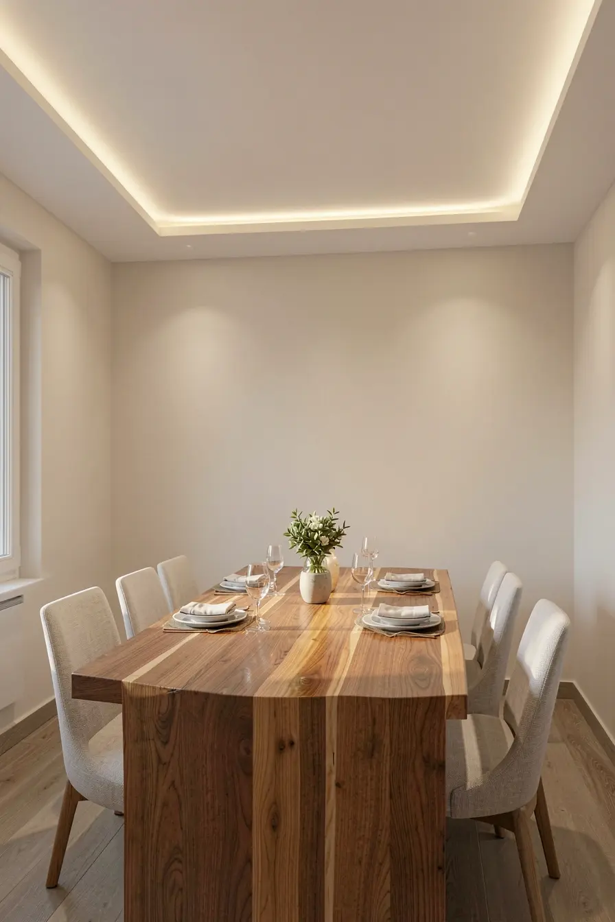 teto-claro-com-iluminacao-embutida-e-faixa-de-madeira-aquecendo-sala-de-jantar-pouco-iluminada Do gesso à madeira: acabamentos que valorizam o teto sem pesar no ambiente teto-claro-com-iluminacao-embutida-e-faixa-de-madeira-aquecendo-sala-de-jantar-pouco-iluminada Do gesso à madeira: acabamentos que valorizam o teto sem pesar no ambiente