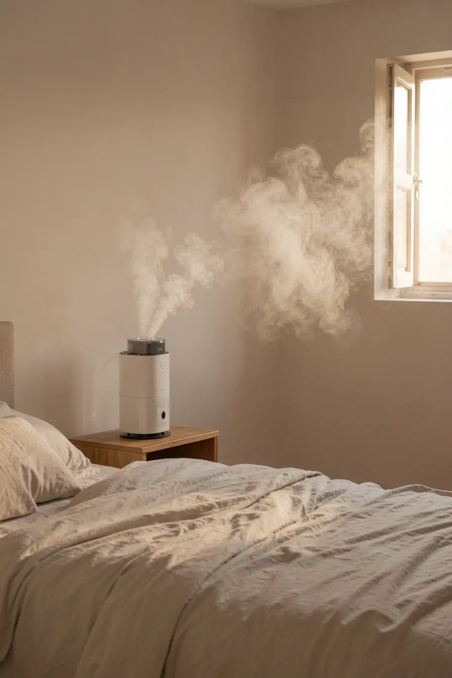 umidificador-sobre-banco-elevado-com-vapor-afastado-da-cabeceira-parede-e-tecidos-do-quarto Umidificador no quarto: o ponto certo para evitar umidade em móveis e paredes umidificador-sobre-banco-elevado-com-vapor-afastado-da-cabeceira-parede-e-tecidos-do-quarto Umidificador no quarto: o ponto certo para evitar umidade em móveis e paredes
